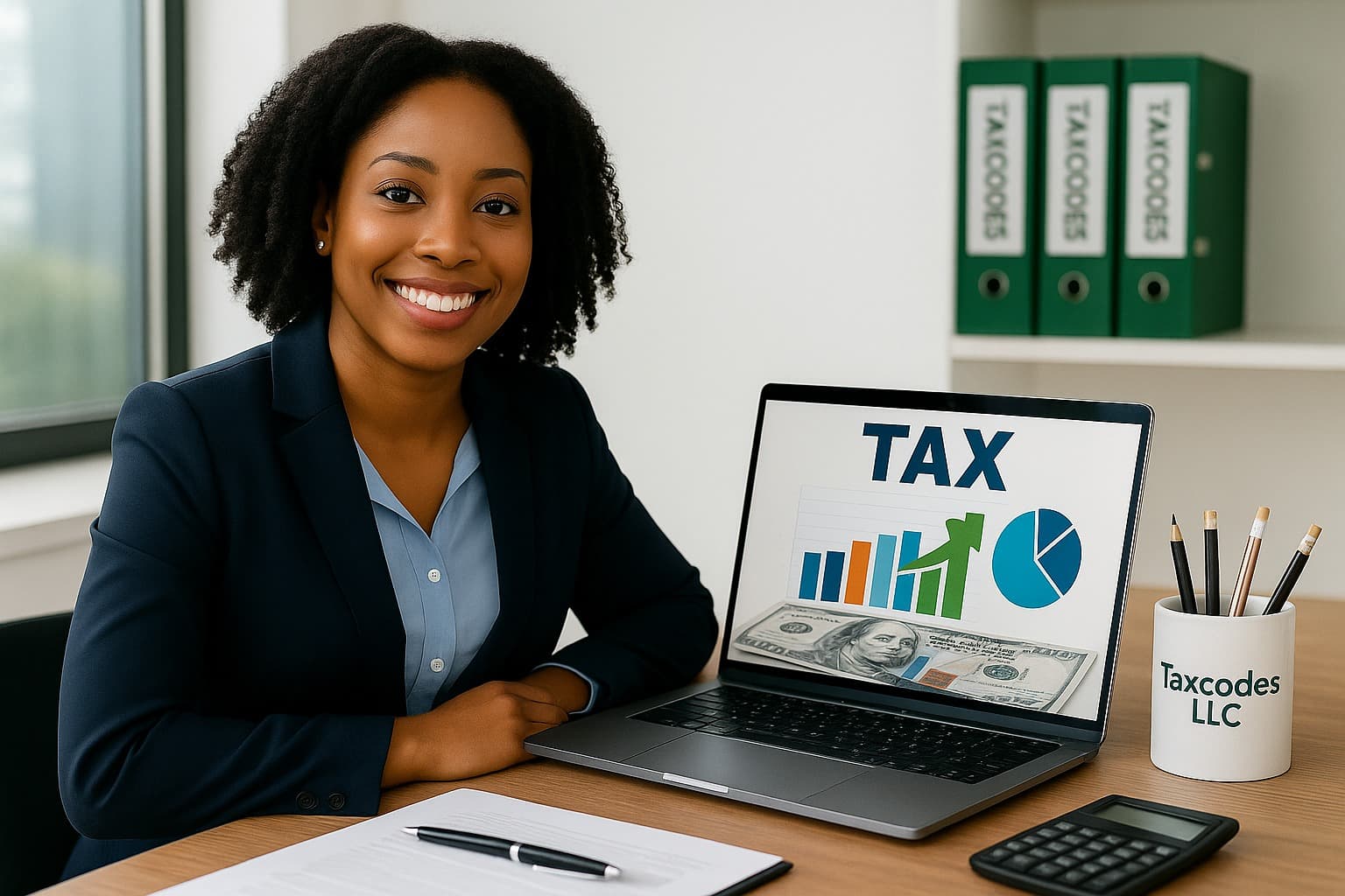 Financial consultant working at her desk